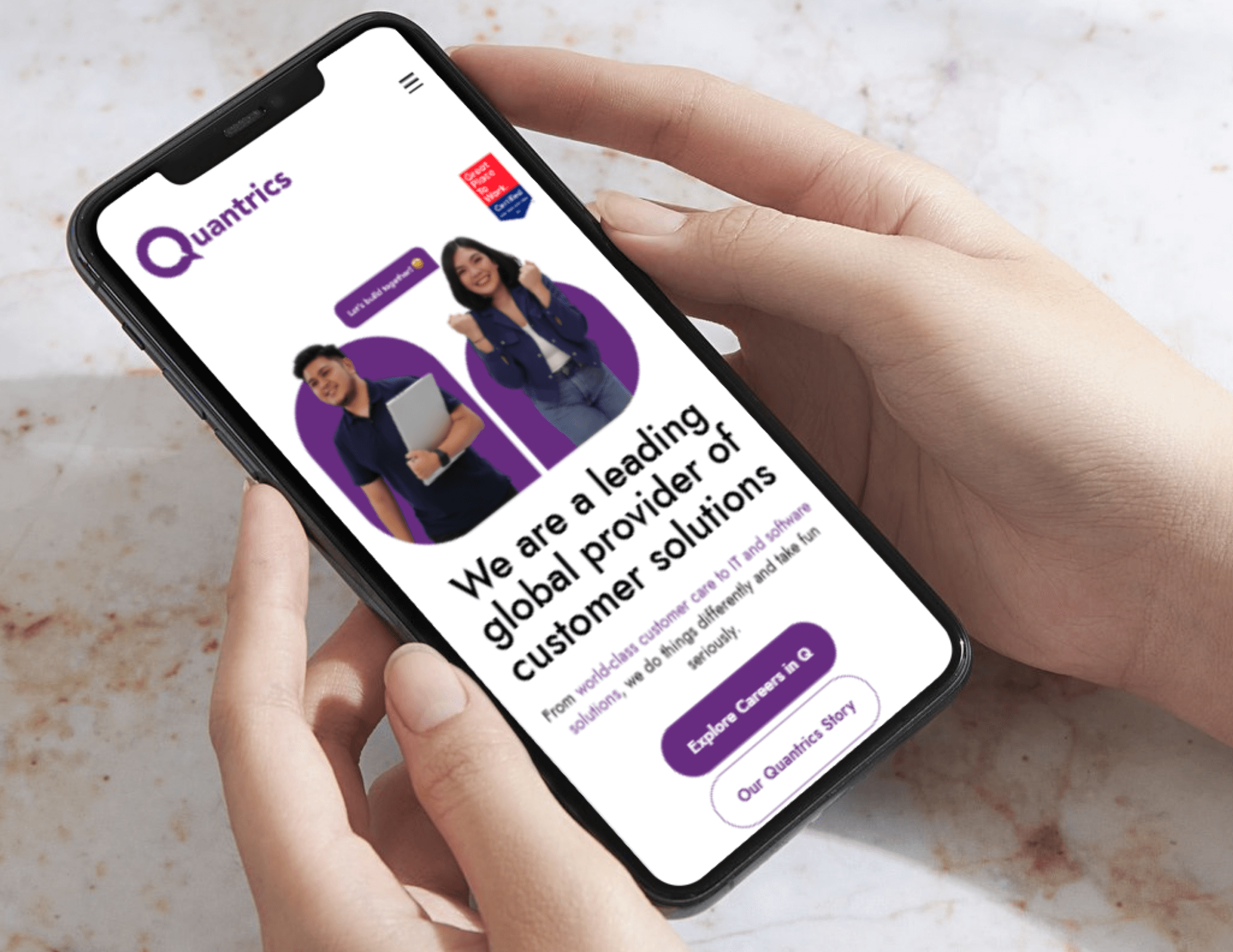 Quantrics project banner, mobile image, mockup, showcasing mobile responsiveness of the website